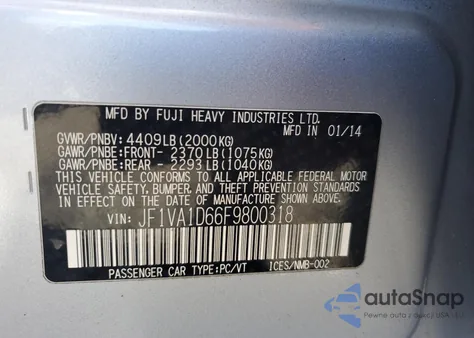 2015 Subaru Wrx Premium из США, поврежденный, VIN JF1VA1D66F9800318